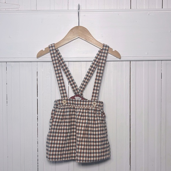 ZARA EUC Plaid Checkered Elastic Winter Pinnie Pinafore Skirt Dress - Picture 1 of 1